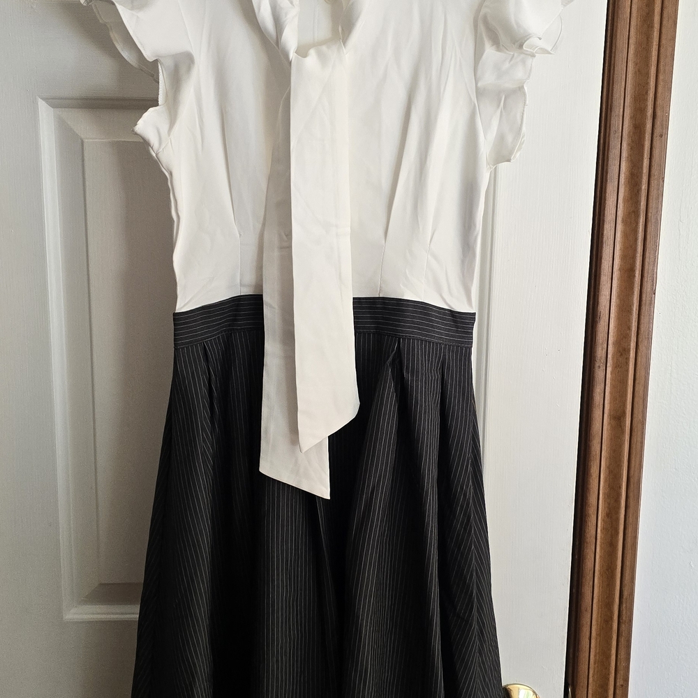 Elegant Black and White Dress with Bow Detail